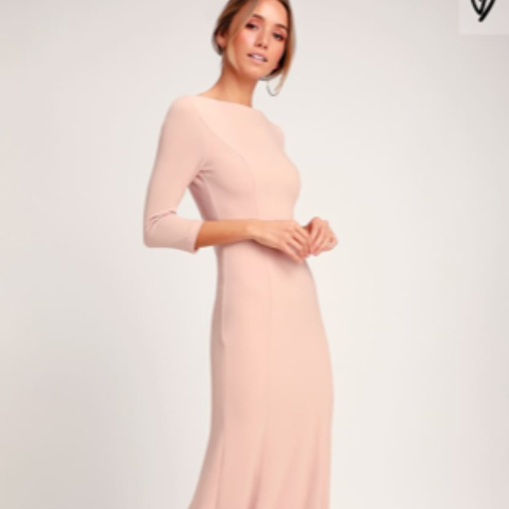 Long Dress -Glamour Galore Blush Pink Button Back